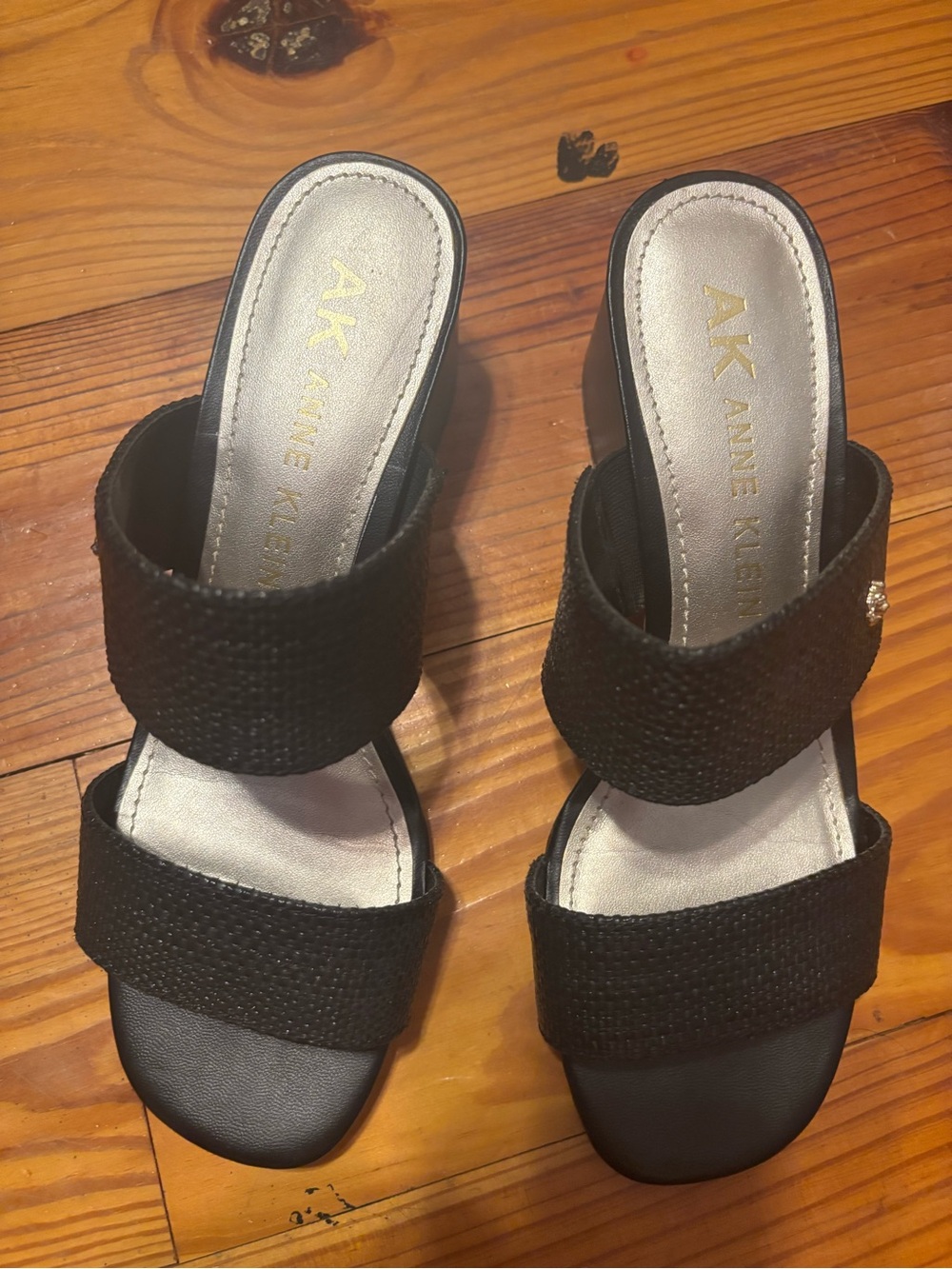 Anne Klein Black Double-Strap Slide Sandals - Picture 3 of 7